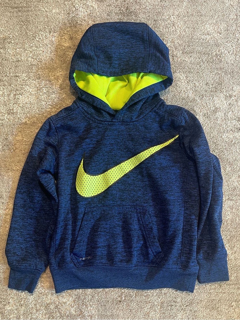Nike Kids Navy Pullover Hoodie with Neon Yellow Swoosh